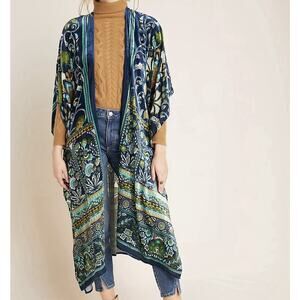 Aratta Silent Journey x Anthropologie Luca Burnout Velvet Kimono OS Boho Floral